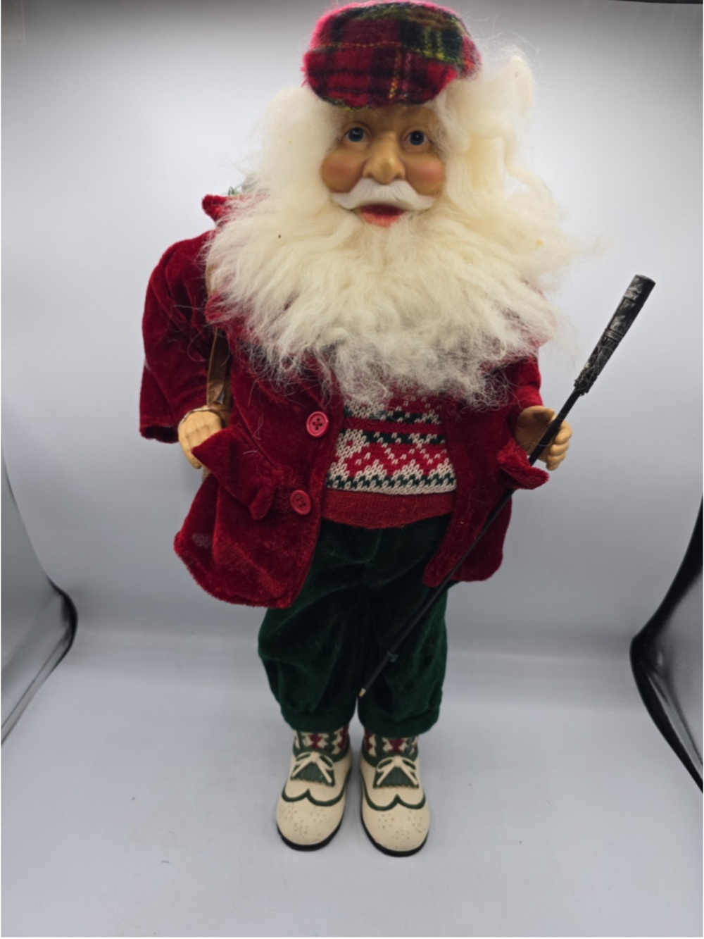 Santa Claus Golfer Christmas Holiday Figurine 18" Table Top Decor